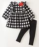 CrayonFlakes Polar Fleece Full Sleeves Checkered & Frill Detailed Dress With Leggings - Black