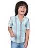Polka Tots Half Sleeves  Striped Shirt - Aqua Blue & Grey