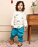 Polka Tots Full Sleeves Car Embroidered  Kurta  With Dhoti - Cream