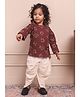 Polka Tots Full Sleeves Bird Embroidered  Kurta   With Dhoti - Wine Red