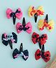 Ribbon Candy Set of 4 Bow With Curly Ribbons Detailed Tic Tac Hair Clips - Pink Yellow Red & Navy Blue