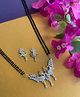 Digital Dress Room American Diamond Peacock Pendant Long Mangalsutra Set With Earrings 2 Line Black Beads Chain