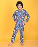 Anthrilo Full Sleeves Animals & Smiley Face Printed Tee With Coordinating Pajama Set - Blue
