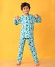 Anthrilo Full Sleeves Dinosaur Printed  Pajama Set - Aqua Blue