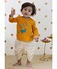 Tiber Taber Full Sleeves Ganesha Embroidered & Lace Embellished Dhoti Kurta Set - Yellow