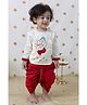 Tiber Taber Full Sleeves Ganesha Embroidered & Lace Embellished Dhoti Kurta Set - Cream