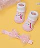 Yellow Bee Unicorn Printed Socks With Bow Applique Detailed Headband - White And Pink