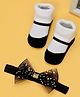 Yellow Bee Colour Blocked Socks With Bow Applique Detailed Headband - Black & White