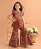Lilpicks Couture Sleeveless Floral  Motif Printed With Tassel Detailed Straight Kurta Sharara Set - Maroon Multi Colour