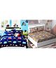 RRC Super Soft Brushed Microfiber Cotton Cartoon Printed Double Bed sheet With 4 Pillow Cover  Blue