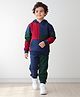 Anthrilo Full Sleeves Color Blocked Fleece Hoodie Jogger Set - Navy Blue