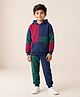 Anthrilo Full Sleeves Color Blocked Fleece Hoodie Jogger Set - Navy Blue