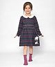 Mi Arcus Peanuts Featuring 100% Cotton Full Sleeves Floral Collar Embroidered & Checked Fit & Flare  Winter Wear Dress - Blue