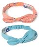 Mi Arcus 100% Cotton Set Of 2 Solid & Polka Dots Printed Headbands - Peach & Blue