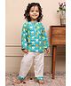 Polka Tots Full Sleeves Floral Printed Tee With Coordinating Pajama Night Suit Set - Blue