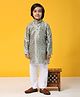 P-MARK Silk Full Sleeves Seamless Swirl Designed & Striped Pattern Embroidered Kurta With Pyjama - Green