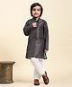 Silk Full Sleeves Seamless Silk Paisley & Floral Moroccan Designed Kurta With Pyjama - Navy Blue