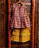 Stylo Bug Sleeveless Pin Striped Designed & Ethnic Floral Printed With Lace Embellished Layered Sharara Set - Red & Yellow