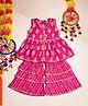 Stylo Bug Sleeveless Striped Pattern Leaf Motif Printed With Lace Embellished Coordinating Kurta & Sharara Set - Pink