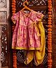 Stylo Bug Half Sleeves Seamless Vintage Style Batik Printed & Lace Embellished Angrakha Style Kurta With Dhoti - Pink