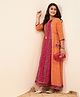 Stylo Bug Three Fourth Sleeves Bandhej Designed & Lace Embellished Colour Blocked Ethnic Dress - Orange