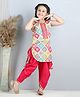 Kinder Kids Sleeveless Intricate Floral Block Motif With Sequin & Lace Embellished Kurta With Dhoti - Pink