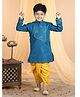 Kinder Kids Full Sleeves Placement Cars Motif Embroidered Kurta With Dhoti - Blue & Yellow