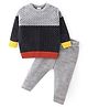 Babyhug Knitted Full Sleeves Sweater Set With Geometric  Design - Navy Blue & Grey