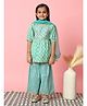 READIPRINT Half Sleeves Floral Printed & Gota Lace Embellished Kurta With Chevron Design Sharara &  Dupatta - Green