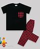Sheer Love Half Sleeves Gingham Checked Coordinating Tee & Pajama Set - Black