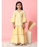 READIPRINT Three Fourth Bell Sleeves Abstract Cubic & Floral Printed With Gota Lace Embellished Ethnic Tiered Dress - Yellow