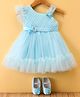 Bluebell Sleeveless Party Frock With Bootie Floral Applique - Sky Blue