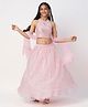 Lil' Drama Orangza Sleeveless Mokesh Work Scallop Designed Embroidered Choli With Foil Printed Lehenga Set - Pink