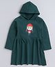 Aww Hunnie  Full Sleeves Placement Girl Printed Hooded Autumn & Winter Wear Dress  - Green