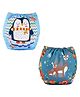 Butterthief Penguin & Deer Printed Reusable & Washable Cloth Diapers with insert For New Born Baby (2 Diapers + 2 Organic Cotton Absorber)