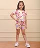 Ninos Dreams Half Sleeves Abstract Printed Tee With Coordinating Shorts Set - Multi Colour & Green