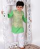 Superminis  Pure Cotton Full Sleeves Solid Kurta Pyjama With Dupion Silk Floral Block Motif Designed Jacket - Green