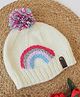 Woonie Handmade Rainbow Embroidered & Pom Pom Detailed   Cap - Cream-  Diameter38 Cms