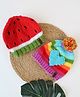 Woonie Watermelon & Heart Embroidered With Pom Pom Applique Detailed   Hand knitted  Caps - Red-  Diameter30.5 Cms