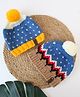 Woonie Pack Of 2 Heart Embroidered & Chevron Design With Pom Pom Applique Detailed    Hand Knitted Baby Caps - Blue-  Diameter38 Cms
