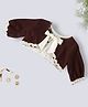 Soleilclo Full Sleeves Ruffle Hem Detailed & Hand Embroidered Woolen Bolero Jacket - Brown