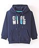 Doreme Fleece Full Sleeves Hooded Sweat Jacket Text Print- Global Navy