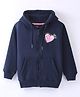 Doreme Fleece Full Sleeves Hooded Sweat Jacket Heart Print- Oxford Blue