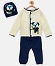 MayRa Knits Full Sleeves Panda Detailed Woollen Hand Knitted Sweater Set - Blue