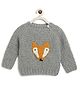 MayRa Knits Full Sleeves Fox Face Detailed Woollen Hand Knitted Sweater - Grey