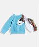MayRa Knits Full Sleeves Colour Blocked Unicorn Detailed Hand Knitted Sweater - Blue