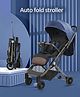 Air Lite Newborn Baby Stroller Auto Fold Aluminium Frame Light Weight Travel Friendly Cabin Trolley Stroller Adjustable Canopy With Extended Mosquito Net Suspension Wheels & Storage Basket - Blue