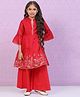 BIBA Three Fourth Bell Sleeves Floral Foil Printed Kurta Set - Red