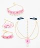 Lime By Manika Set Of 4 Champa Floral Applique Detailed Head Chain Bracelets & Necklace Set - Light Pink & Gold