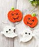 Bobbles & Scallops Set Of 4 Halloween Theme Crocheted Pumpkin & Ghost Earrings - Orange & White